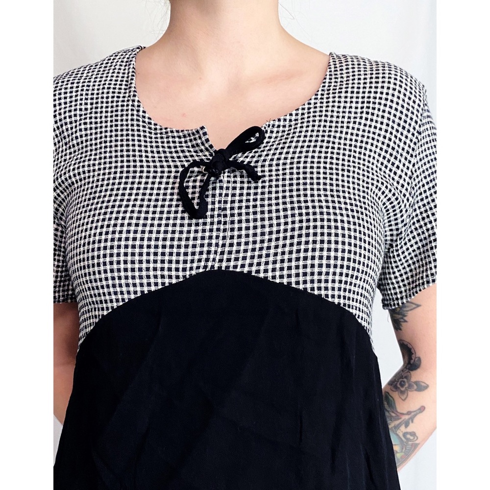 SOLD ⢠Vintage Gingham Black + White Checkered Tunic Mini Babydoll Dress - Picture 5 of 9